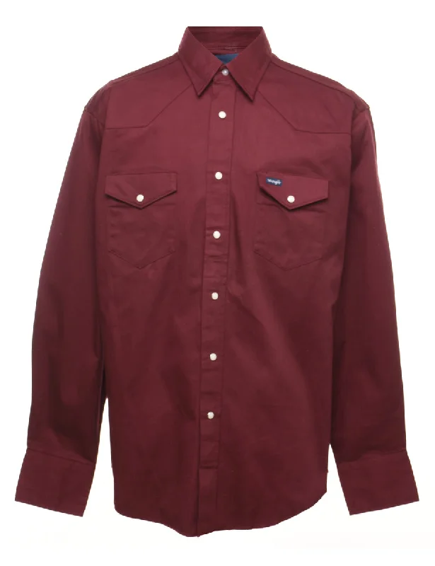 Fashion Style Maroon Classic Wrangler Denim Shirt - L