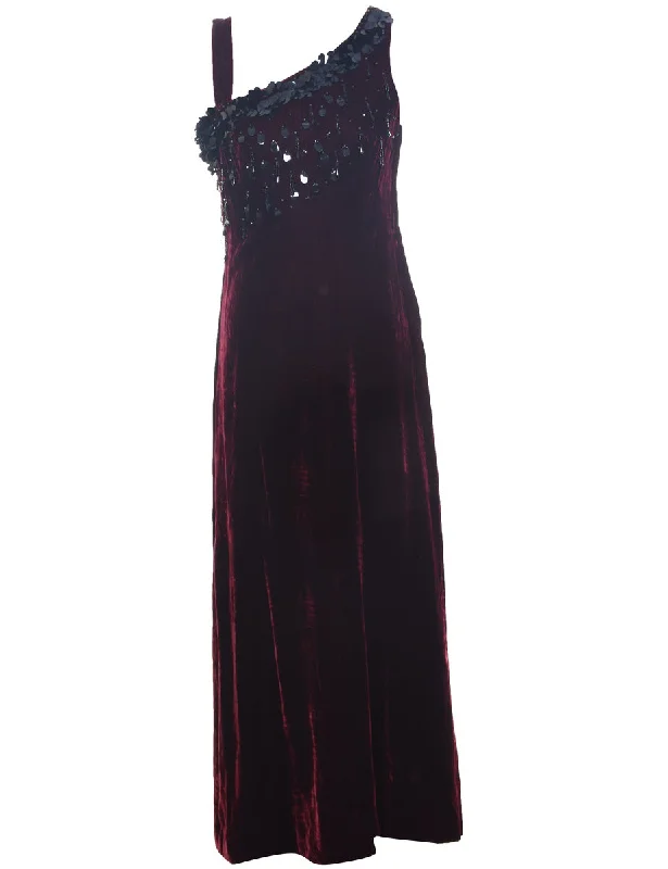 Youthful Street Fashion Maroon Evening Dress - S
