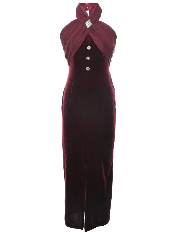 Spring Fashion Maroon Evening Dress - XS