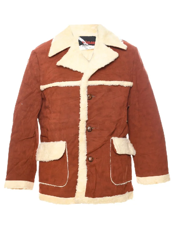 Elegant Wear Maroon Faux Shearling Suede Jacket - L