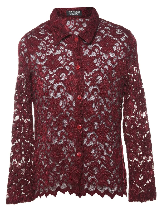 Must-have For Autumn And Winter Maroon Lace Shirt - M