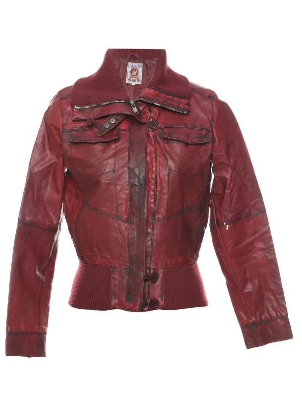 Fashion Classic Maroon Leather Jacket - M