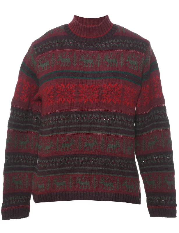 Classic Style Maroon Nordic Jumper - M