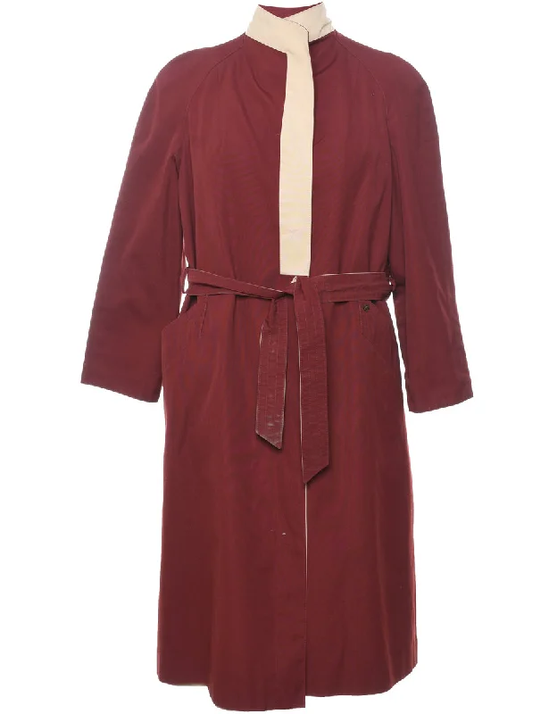 Elegant And Noble Maroon & Off-White Contrast Trench Coat - L