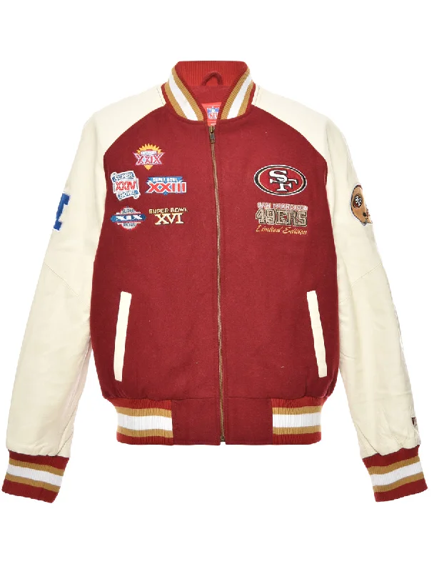 Casual Street Maroon & Off-White Embroidered NFL 49ERS Varsity Jacket  - L
