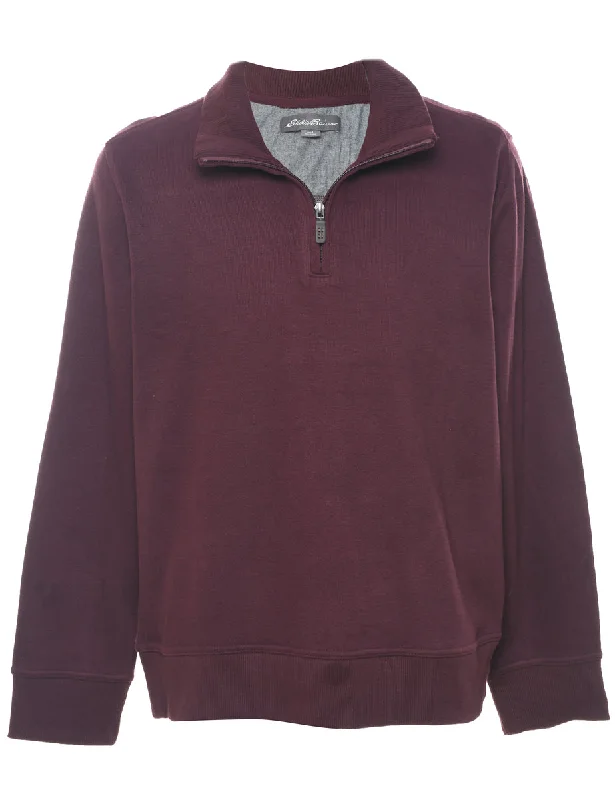 Retro Design Maroon Quarter-Zip Plain Sweatshirt - L