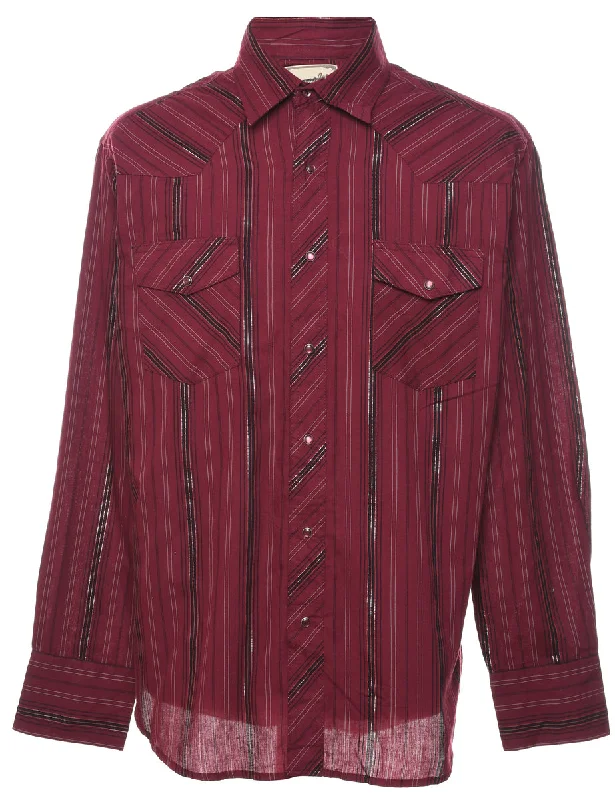 Wearable At Home Or Out Maroon & Silver Wrangler Striped Shirt - XL