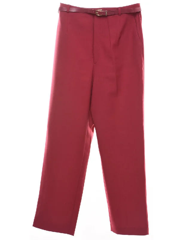 Cool Style Maroon Tapered Belt Fasten Trousers - W30 L31
