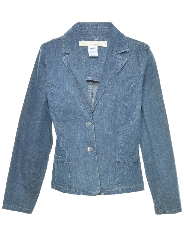 Cozy Vibes Medium Wash Denim Blazer Jacket - L