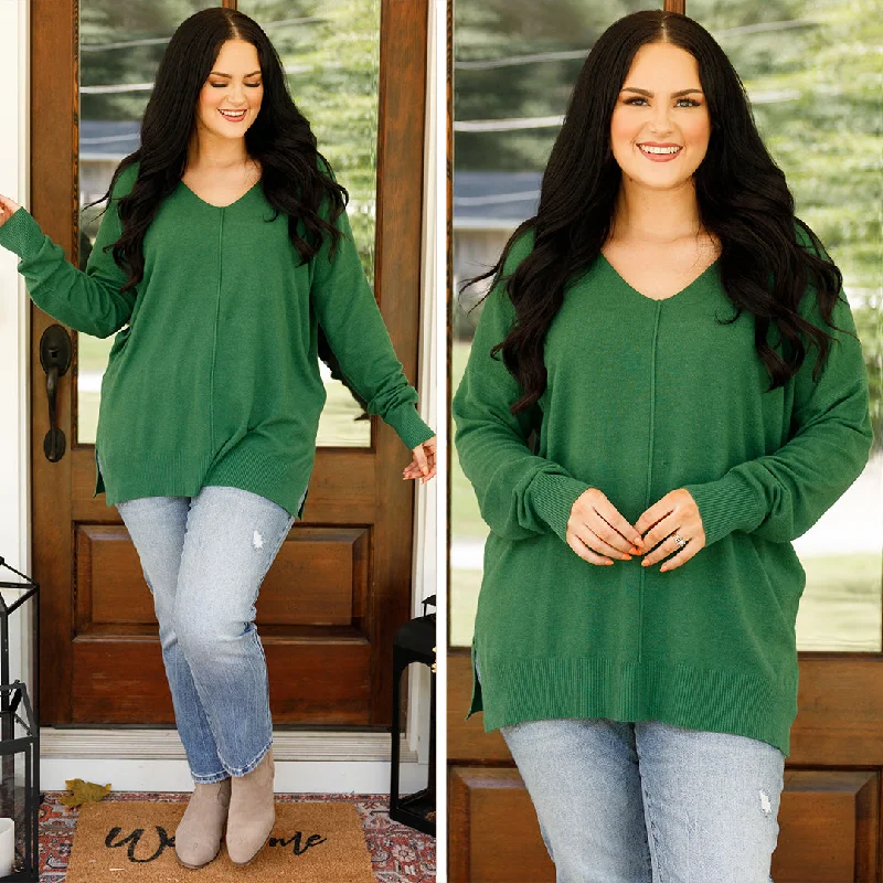 Short Design Miss Me Sweater, Heather Dark Green