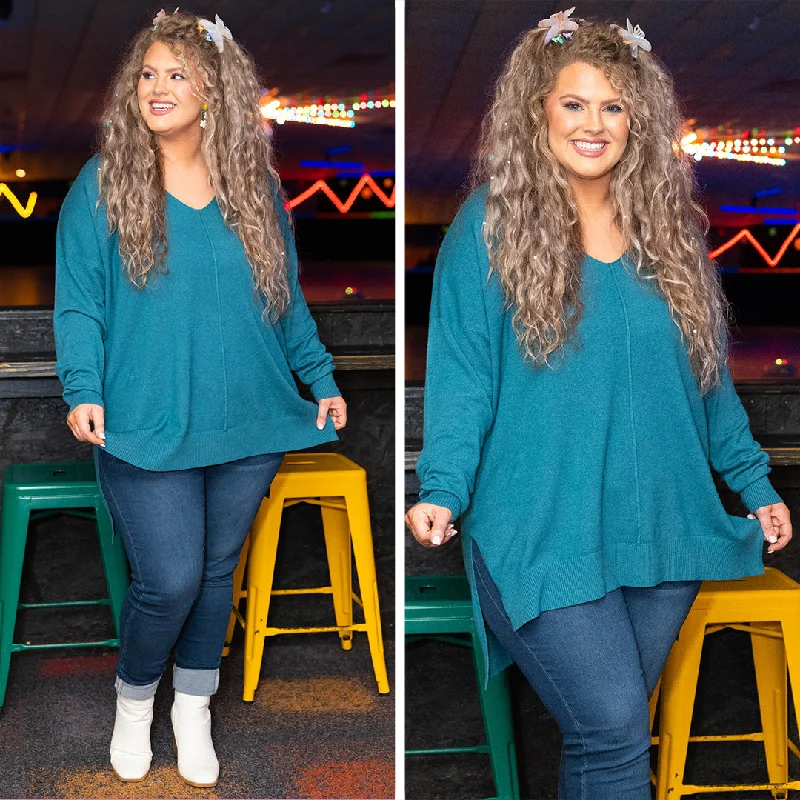 Floral Prints Miss Who I Was Sweater, Heather Teal