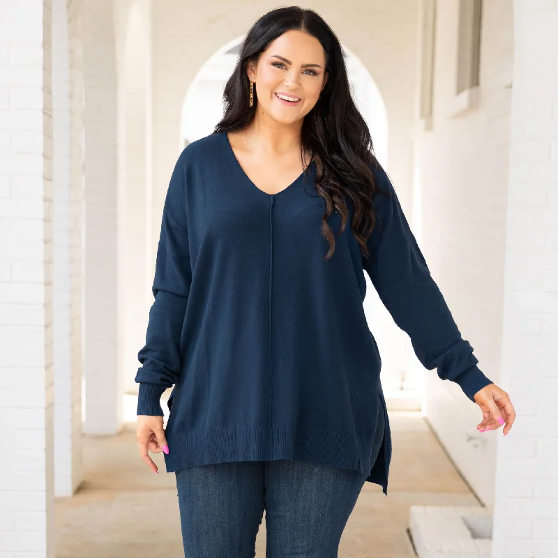 Fashionable And Versatile Miss Who I Was Sweater, Navy
