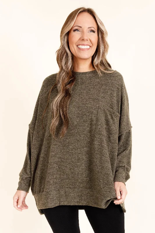 Warm Chic Outfits More Of Me Sweater, Dark Olive