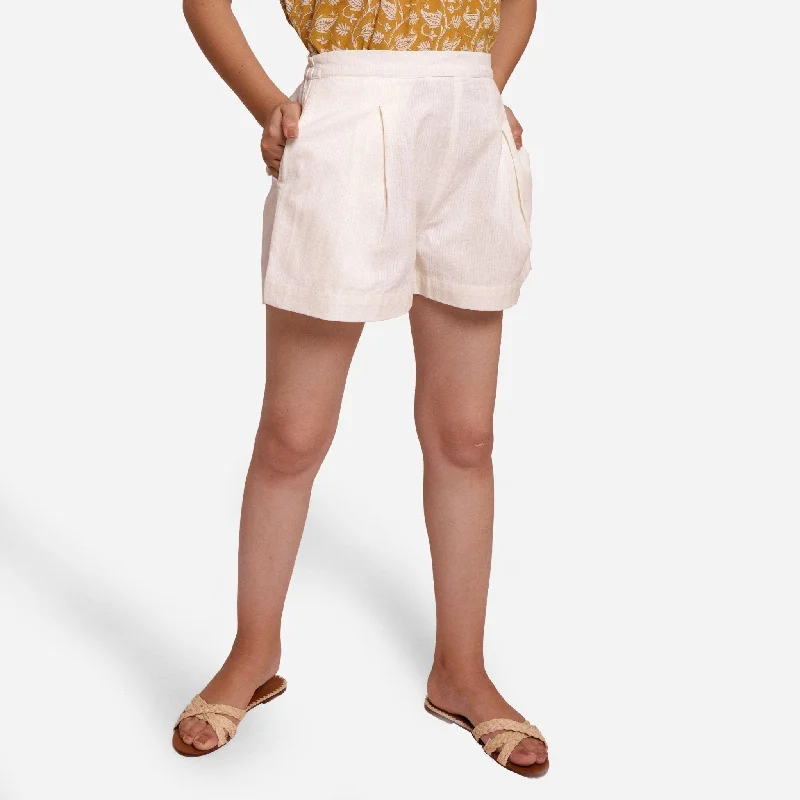 Cozy Fit Off-White Striped Elasticated Mid-Rise Short Shorts