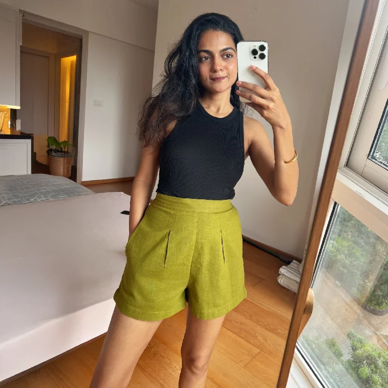 Cool Style Olive Green 100% Cotton Elasticated Shorts