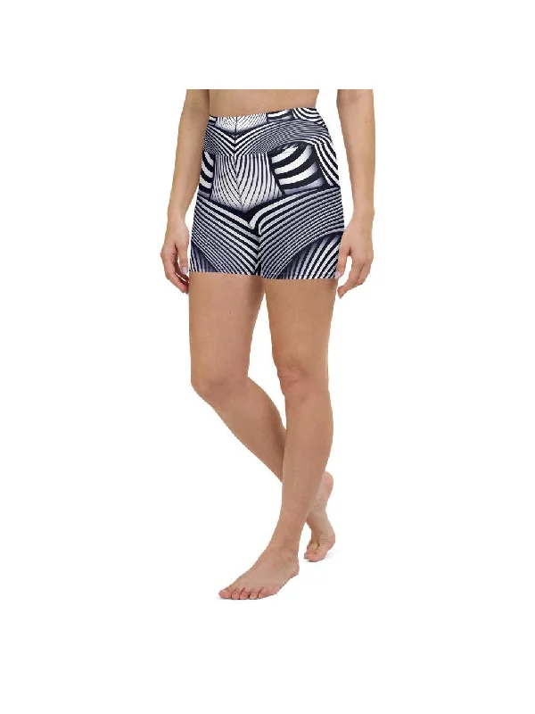 Classic Style Optical Illusion Stripes Yoga Shorts