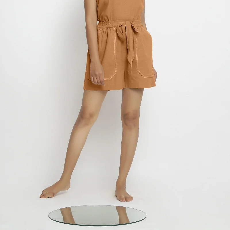 Casual And Casual Orange 100% Cotton Elasticated Short Shorts