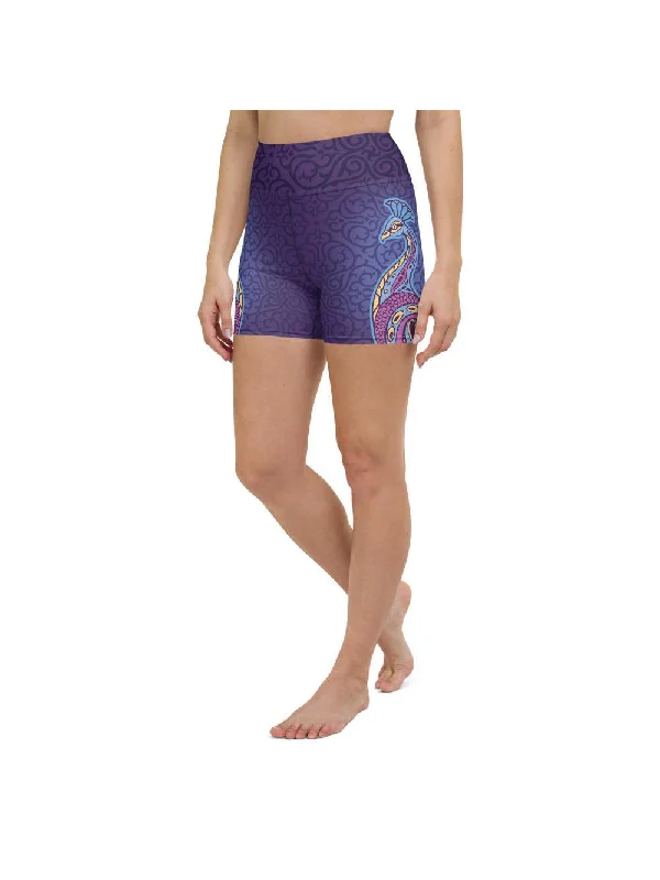 College Style Ornamental Peacock Yoga Shorts
