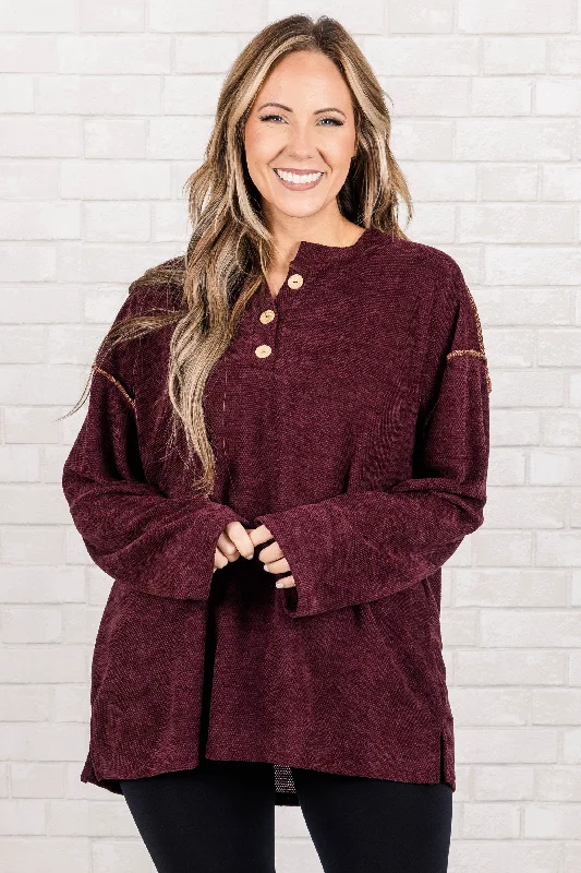 Soft Layers Pass Me By Top, Burgundy