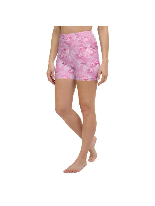 Unique Design Peony Flower Yoga Shorts