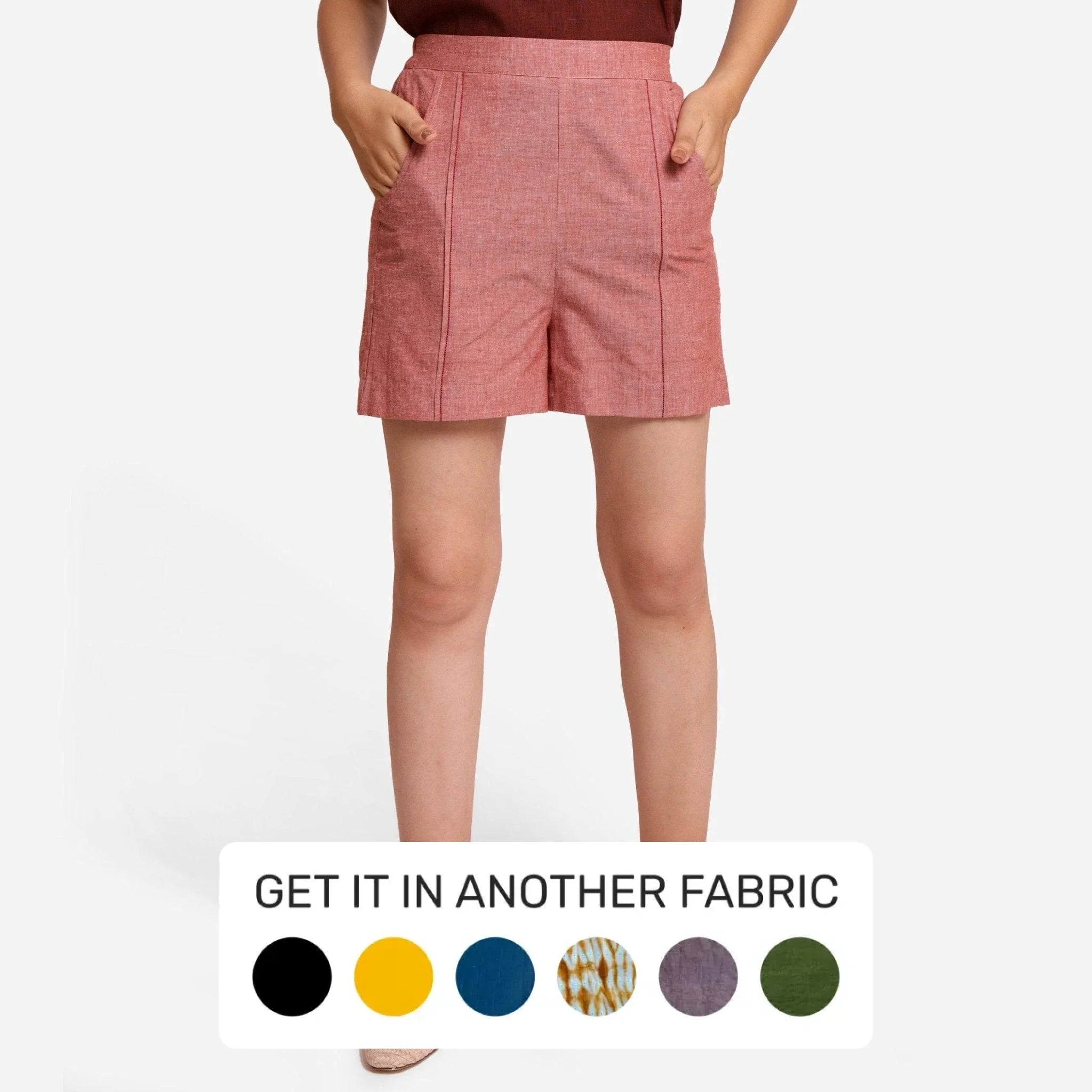 Classic Comfort Pink Mangalgiri Cotton Elasticated Mid-Rise Short Shorts