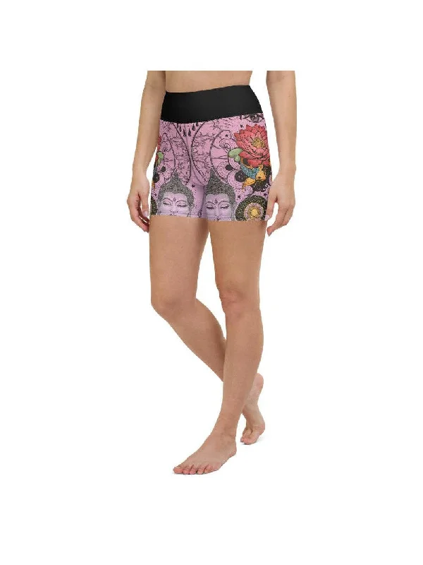 Simple Style Pink Tattooed Lotus Yoga Shorts