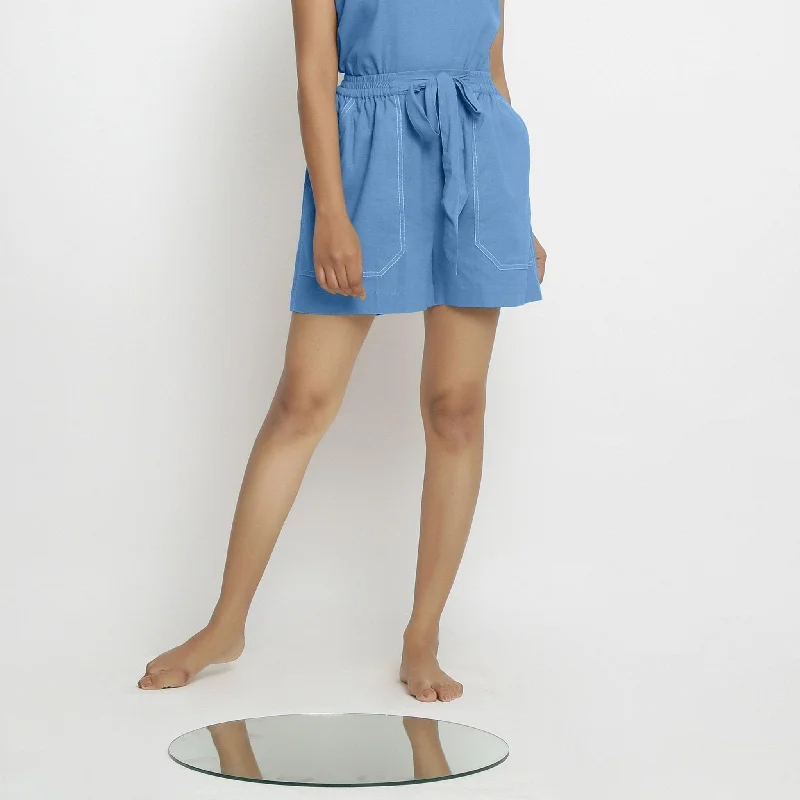 Cozy Fashions Powder Blue Handspun Cotton Elasticated Short Shorts