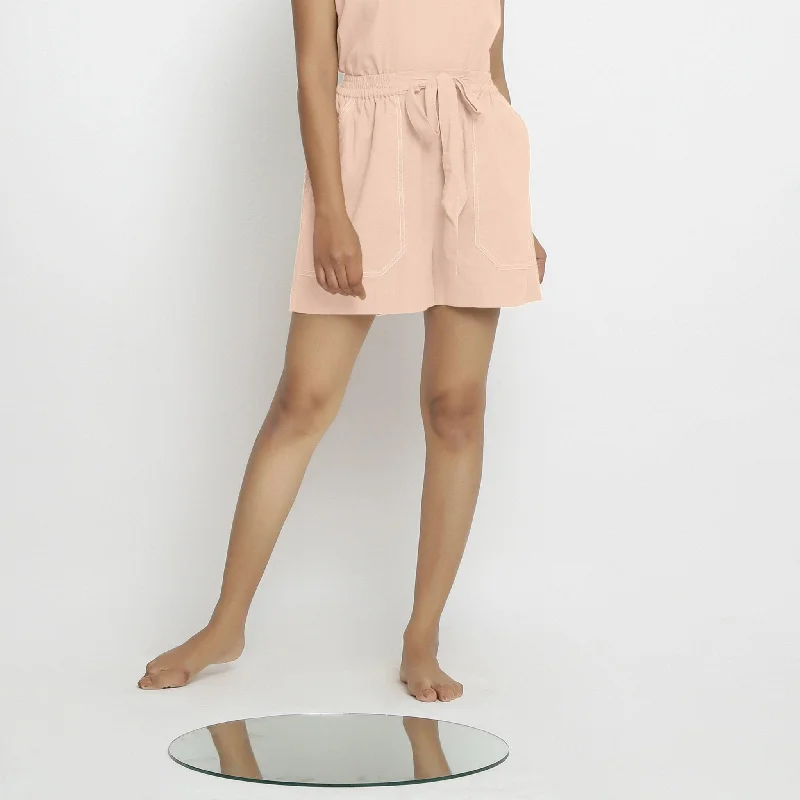 Casual Comfort Wear Powder Pink Vegetable Dyed Cotton Elasticated Short Shorts