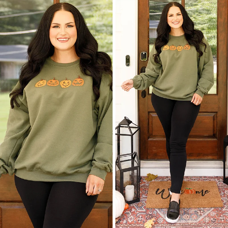 Trendy Comfort Pumpkin Pals Sweatshirt, Military Green