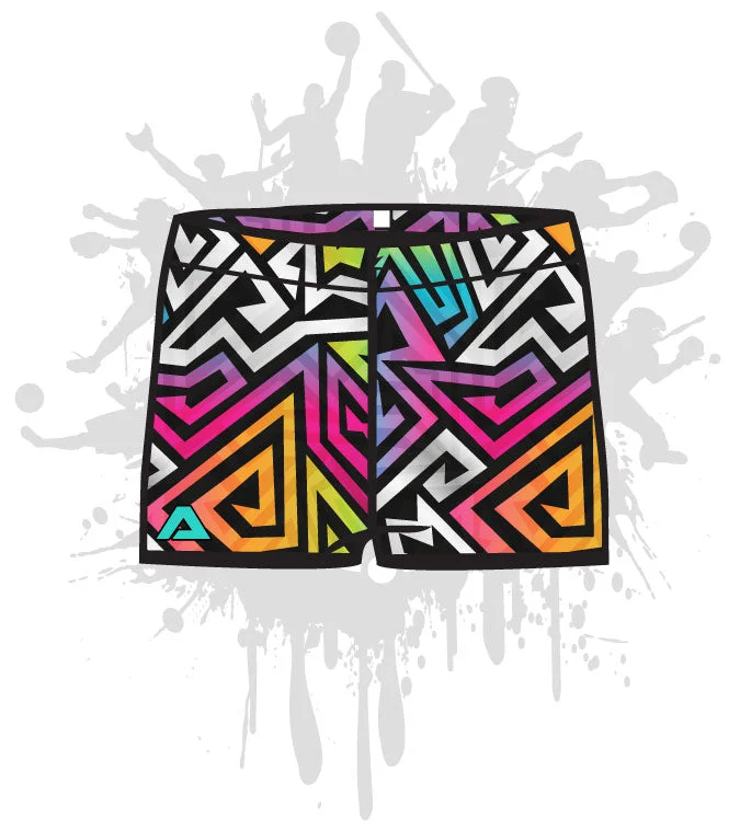 Moisture wicking Rainbow Maze Women's Compression Shorts