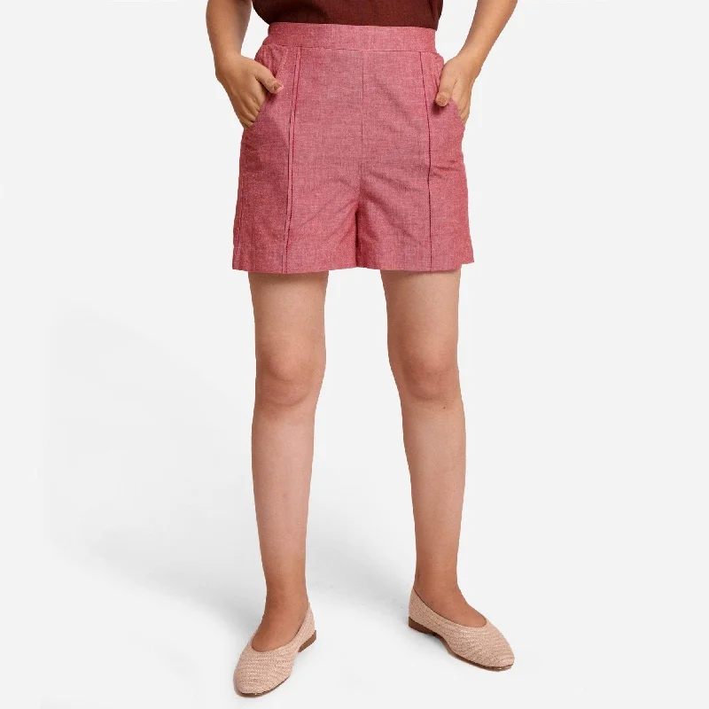 Personalized Wear Red Handspun Cotton Elasticated Casual Shorts