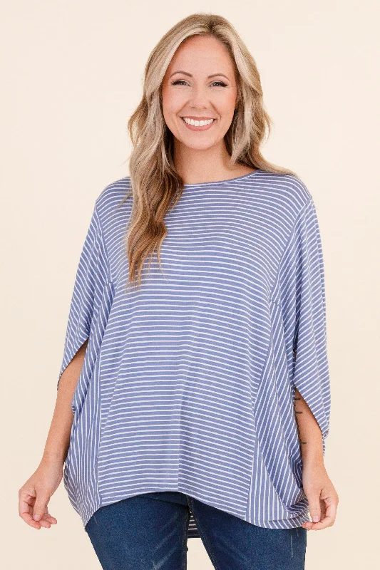 Elegant Comfort Rhythm And Blues Top, Blue Ivory