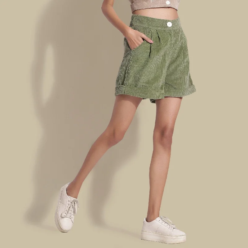 Advanced Design Sage Green Warm Cotton Corduroy Baggy Shorts