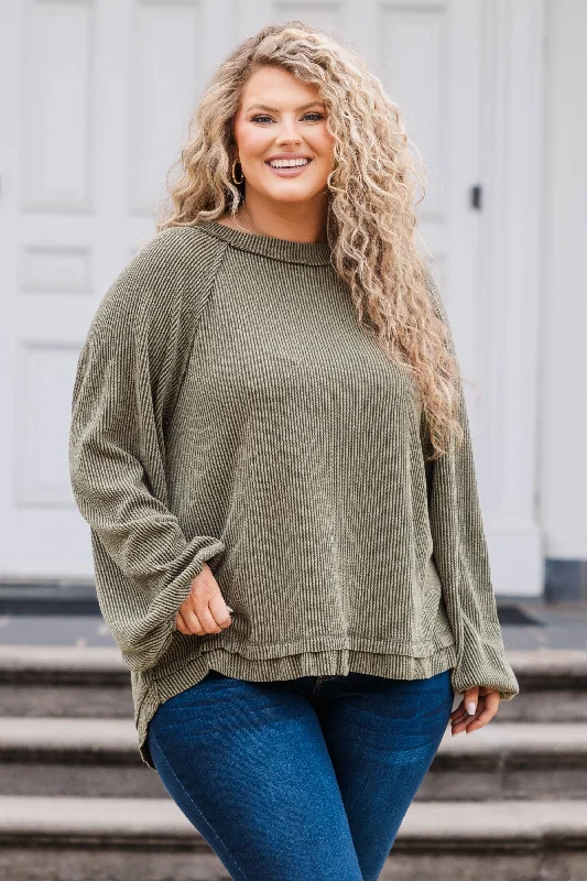 Breezy Style Skating On Thin Ice Top, Olive