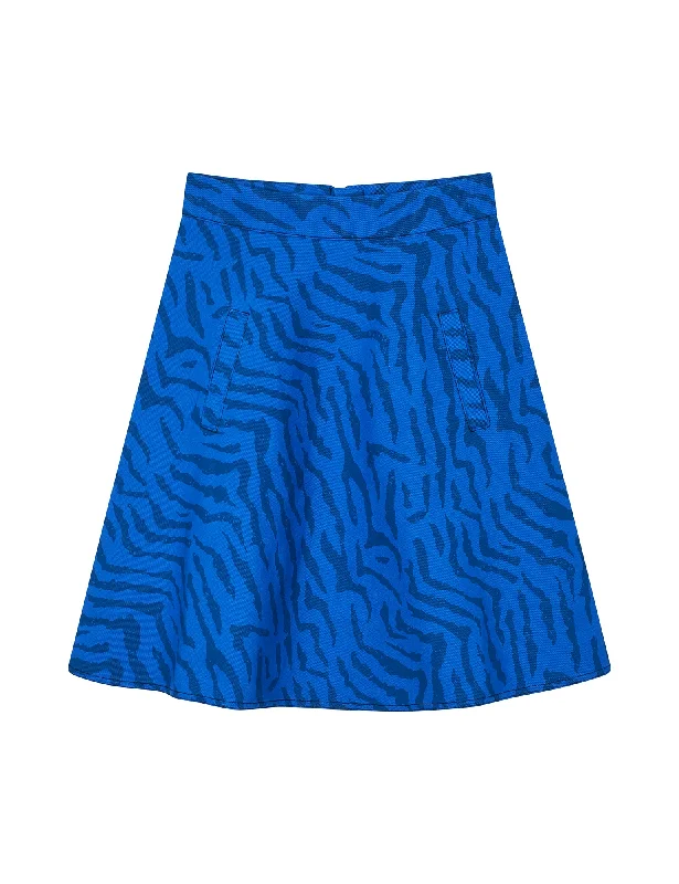 Bright Colors Sketch Denim Stelly Skirt, Denim Zebra AOP/Olympian Blue