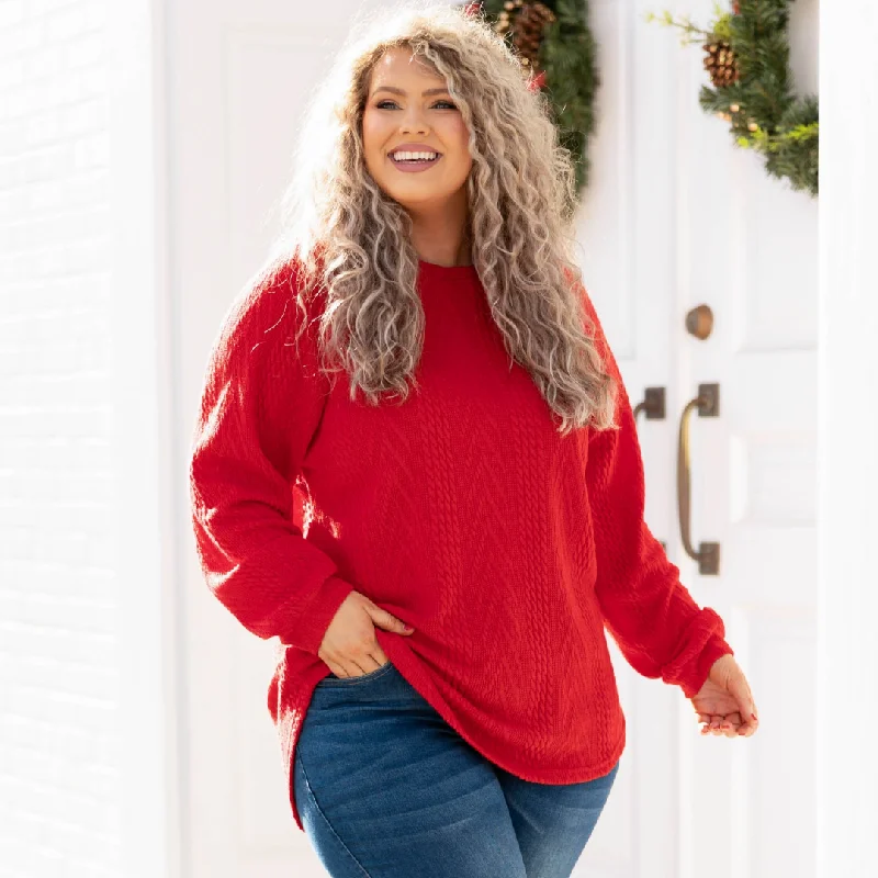 High Street Design Slouchy Cableknit, Holiday Red