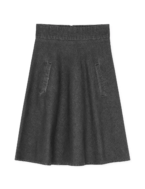 Elegant And Simple Soft Denim Stelly Skirt, Black Melange