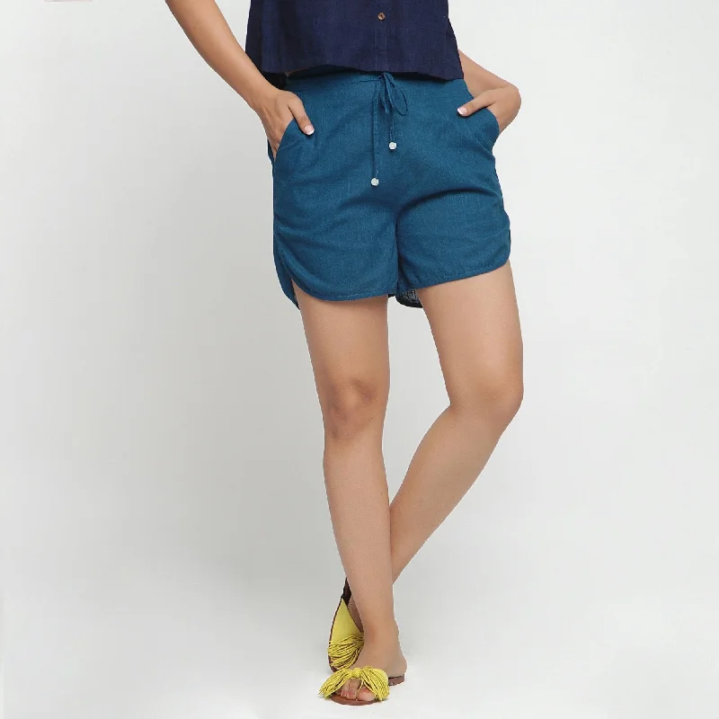 Easy Chic Wear Teal Blue Cotton Low-Rise Elasticated Short shorts