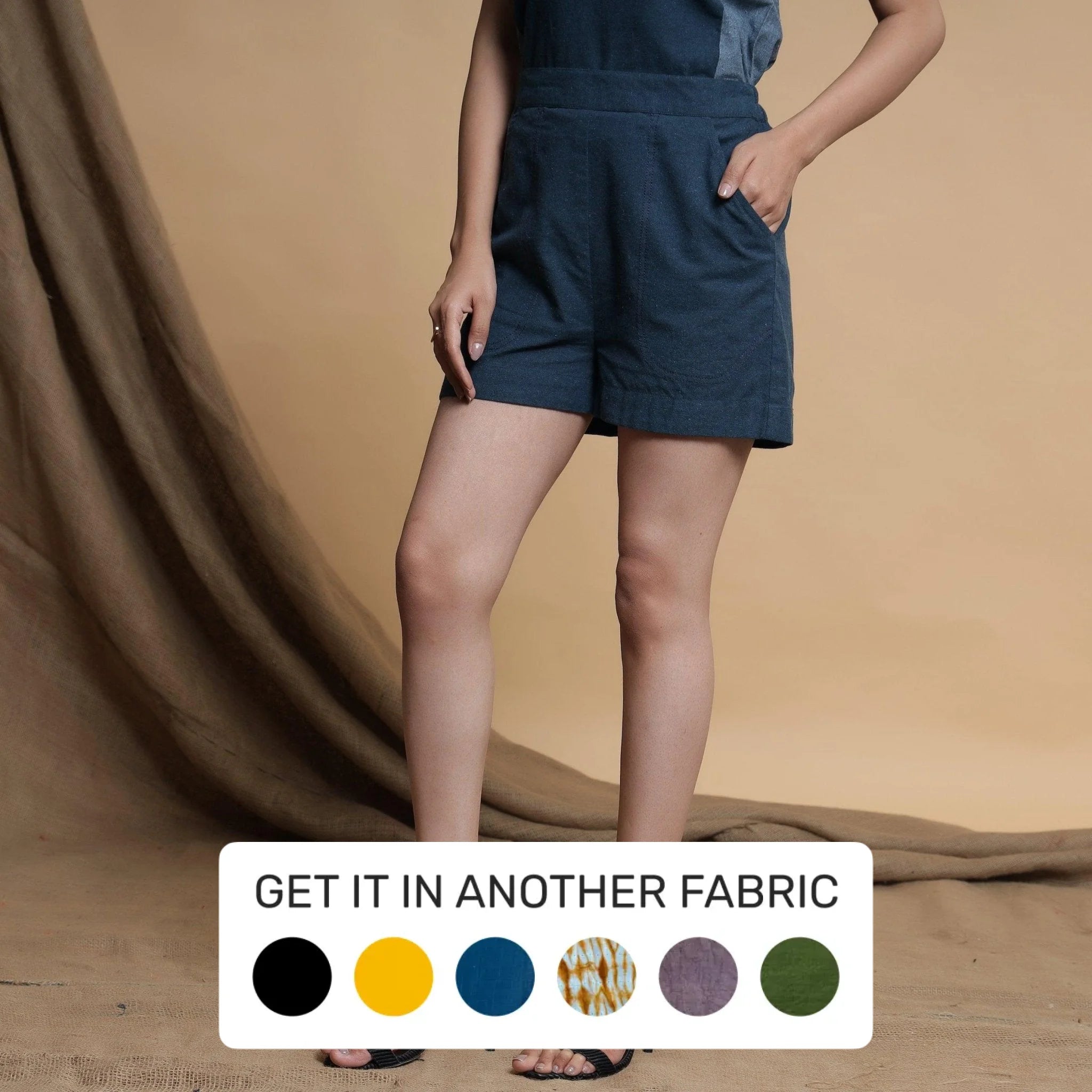 Advanced Customization Teal Blue Yarn Dyed Cotton Elasticated Mid-Rise Shorts