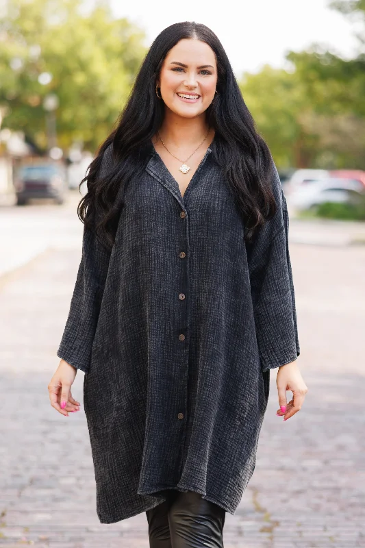 High Street Fashion Tear It Down Tunic, Black