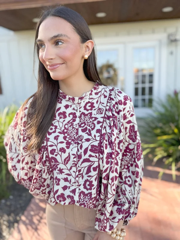 Celebrity Picks The Colby Bubble Sleeve Printed Top-Sangria
