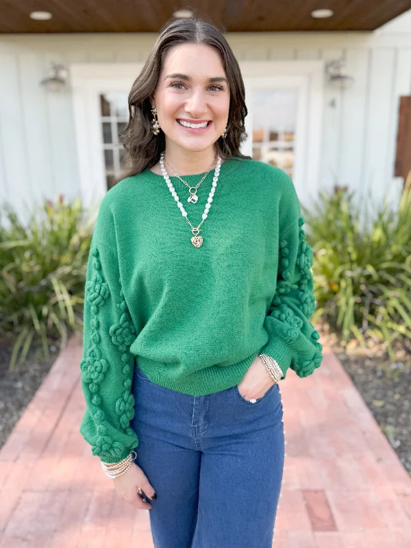 Fashionable Inner Wear The Francie Flower Sleeve Sweater-Green