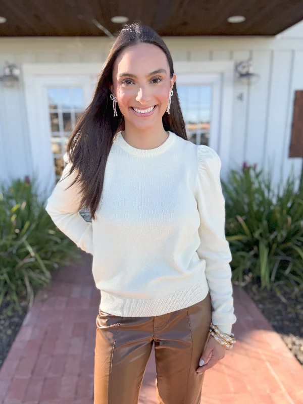 Fashionable In The Times The Ivanna Puff Sleeve Sweater-Ivory
