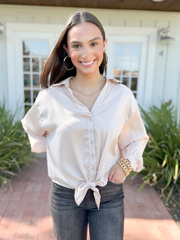 Comfortable Fashion The Keira Champagne Satin Top