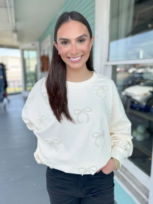 Fresh Comfort The Pearl Bow Sweatshirt-Ivory