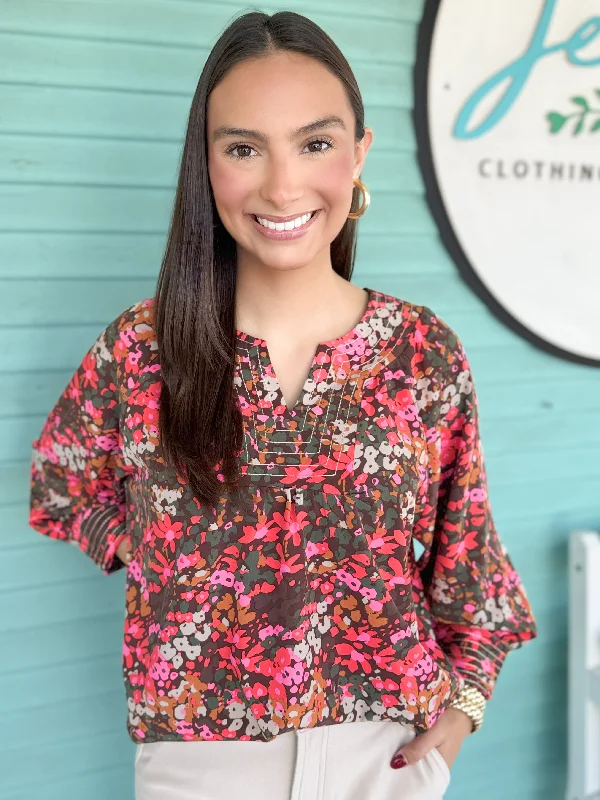 Soft Fabrics The Sienna Olive Floral Top