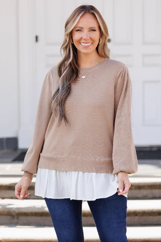 Casual Fit The Sweetest Goodbyes Top, Taupe/White