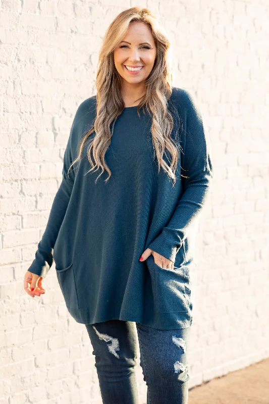 British Style The Thrill Of The Day Sweater, Teal