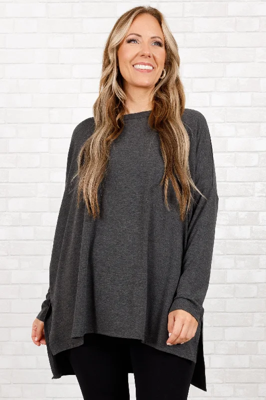 Fashion Touch Time Well Spent Top, Charcoal