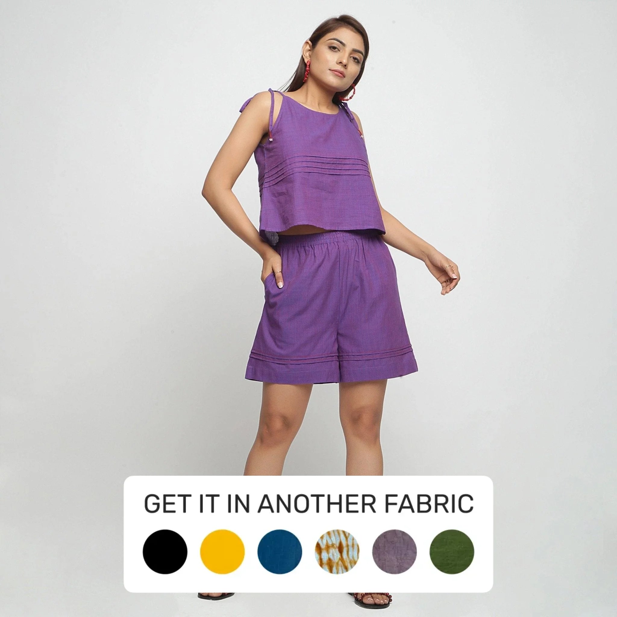 Comfy Pants Violet Striped Mangalgiri Cotton Elasticated High-Rise Shorts